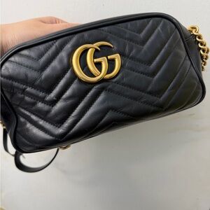 Gucci Black Chevron Crossbody Bag with Gold Hardware